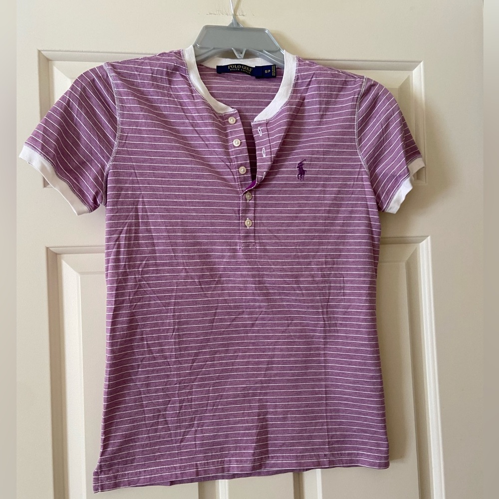 Polo by Ralph Lauren Purple & White Striped Henley Tee